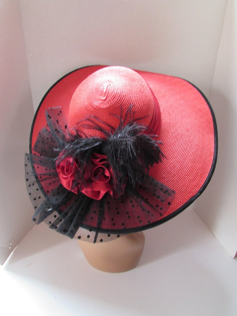 Fancy Hat Wide Brim High Crown Red & Black